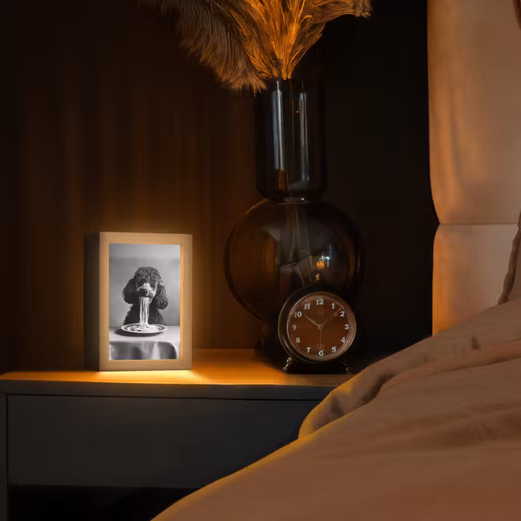 Poedel - Hond - Zwart - Wit - Schattig - Pasta Light Box met kabel (Tafellamp) klein -sfeer1