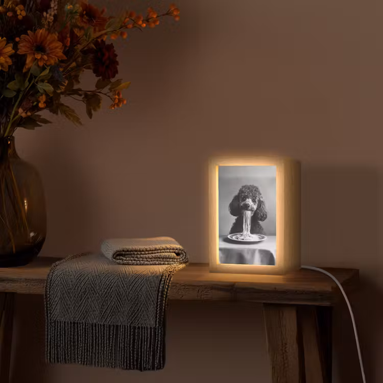 Poedel - Hond - Zwart - Wit - Schattig - Pasta Light Box met kabel (Tafellamp) klein -sfeer4