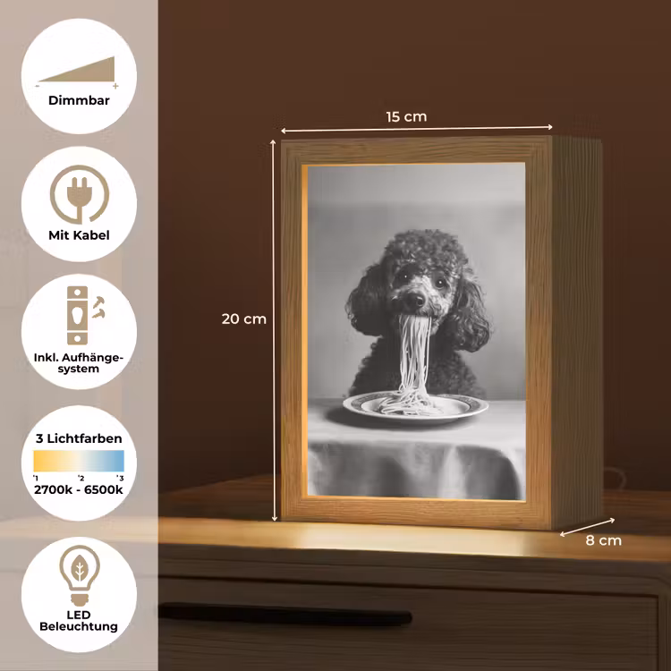 Poedel - Hond - Zwart - Wit - Schattig - Pasta Light Box met kabel (Tafellamp) klein -USP_DE
