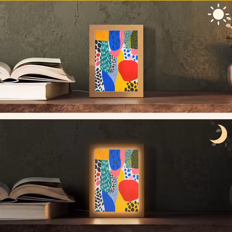 Stippen - Vormen - Modern - Kleuren Light Box met kabel (Tafellamp) klein -sfeer3