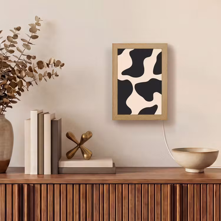 Vlekkenpatroon - Koe - Beige Light Box met kabel (Tafellamp) klein -sfeer2