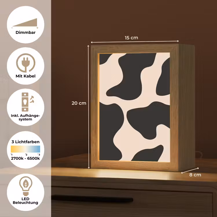 Vlekkenpatroon - Koe - Beige Light Box met kabel (Tafellamp) klein -USP_DE