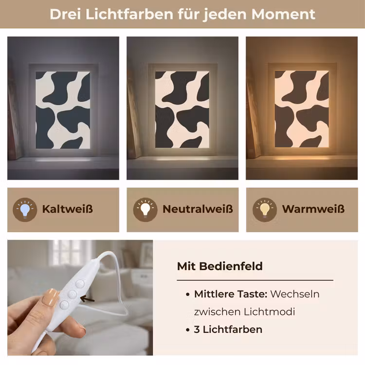 Vlekkenpatroon - Koe - Beige Light Box met kabel (Tafellamp) klein -USP_lichtkleurDE