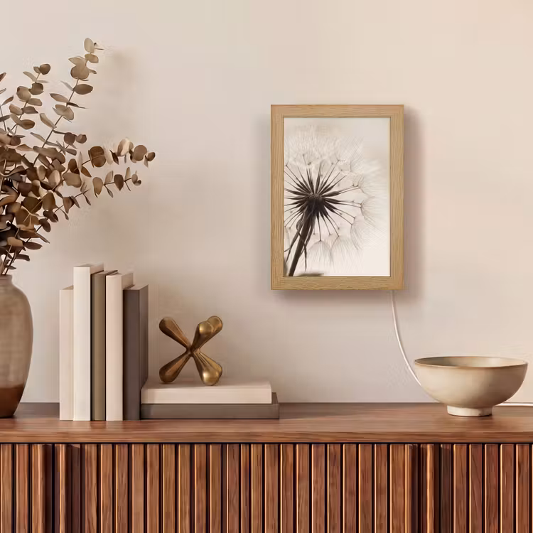 Paardenbloem - Minimalistisch - Wit Light Box met kabel (Tafellamp) klein -sfeer2