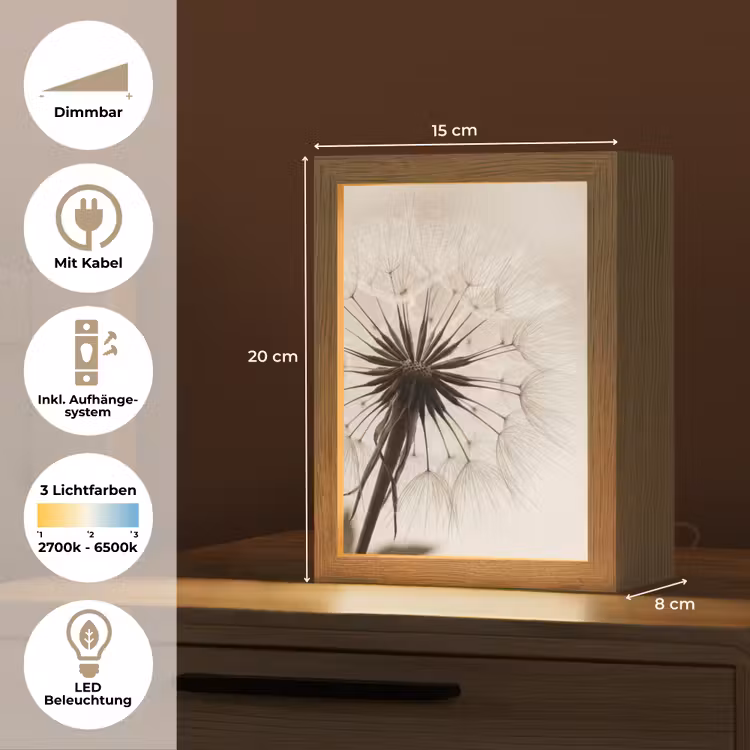 Paardenbloem - Minimalistisch - Wit Light Box met kabel (Tafellamp) klein -USP_DE