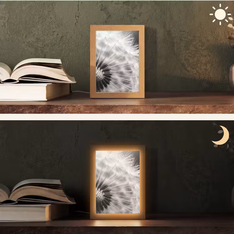 Paardenbloem - Zwart - Wit Light Box met kabel (Tafellamp) klein -sfeer3