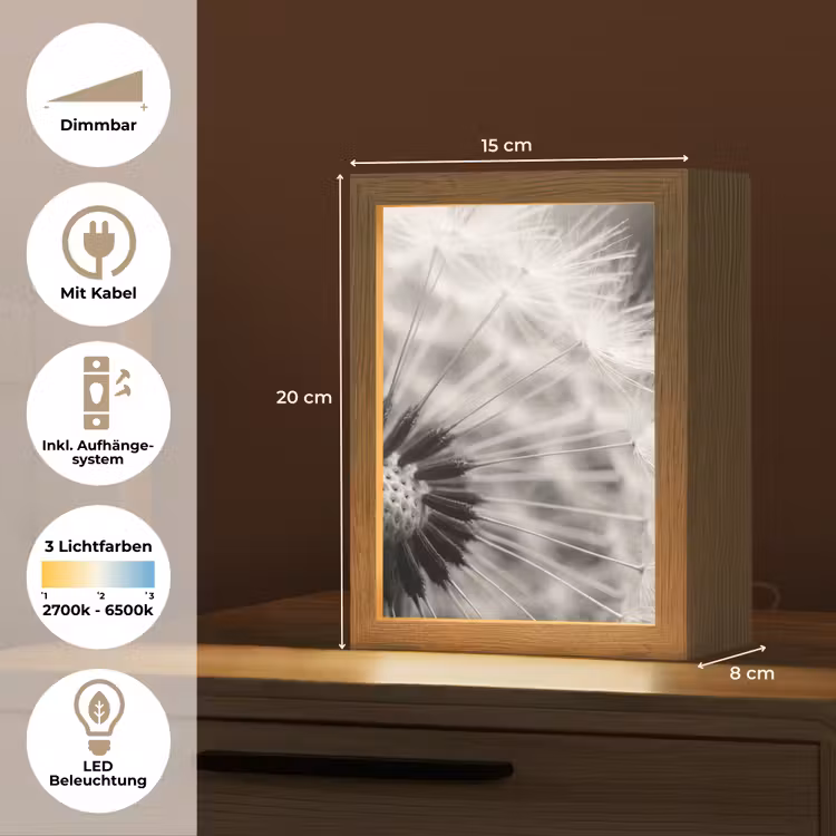 Paardenbloem - Zwart - Wit Light Box met kabel (Tafellamp) klein -USP_DE