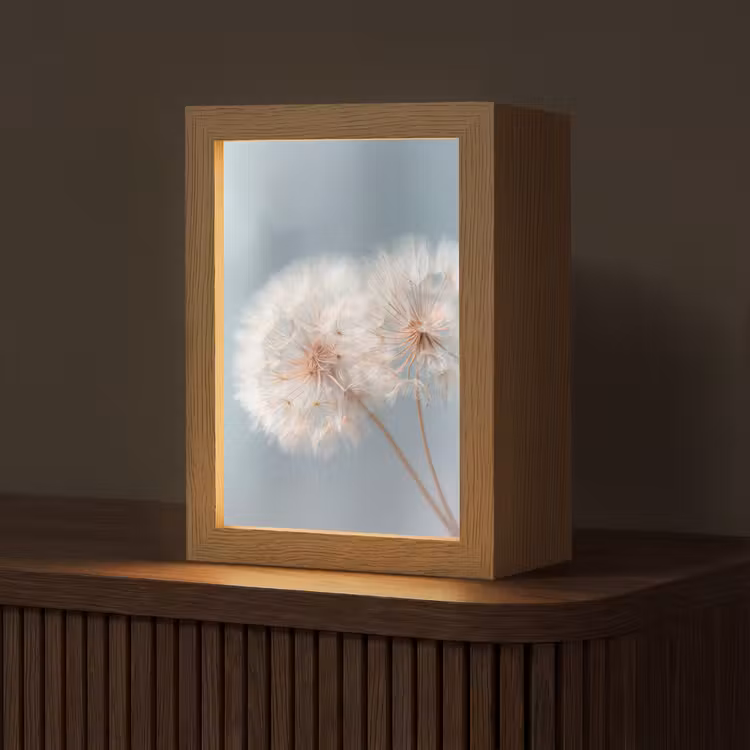 Paardenbloemen - Pluisjes - Wit Light Box met kabel (Tafellamp) klein -z3d_website