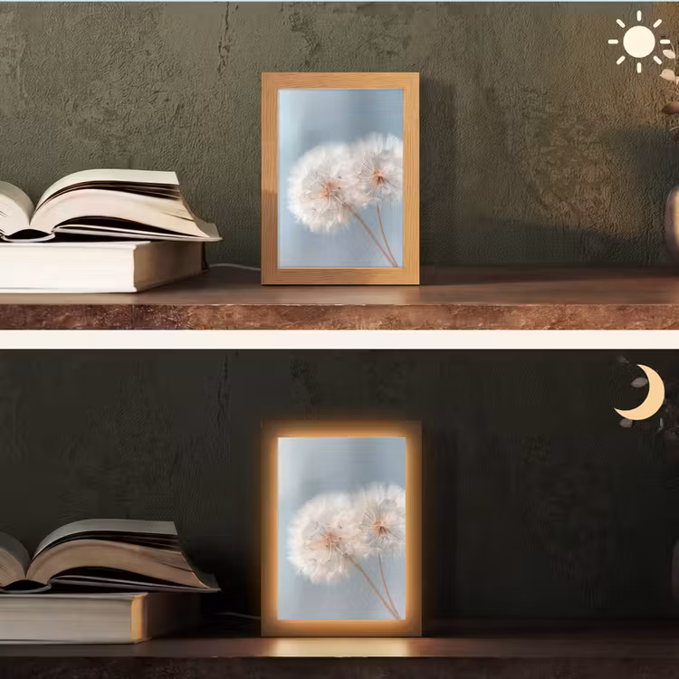 Paardenbloemen - Pluisjes - Wit Light Box met kabel (Tafellamp) klein -sfeer3