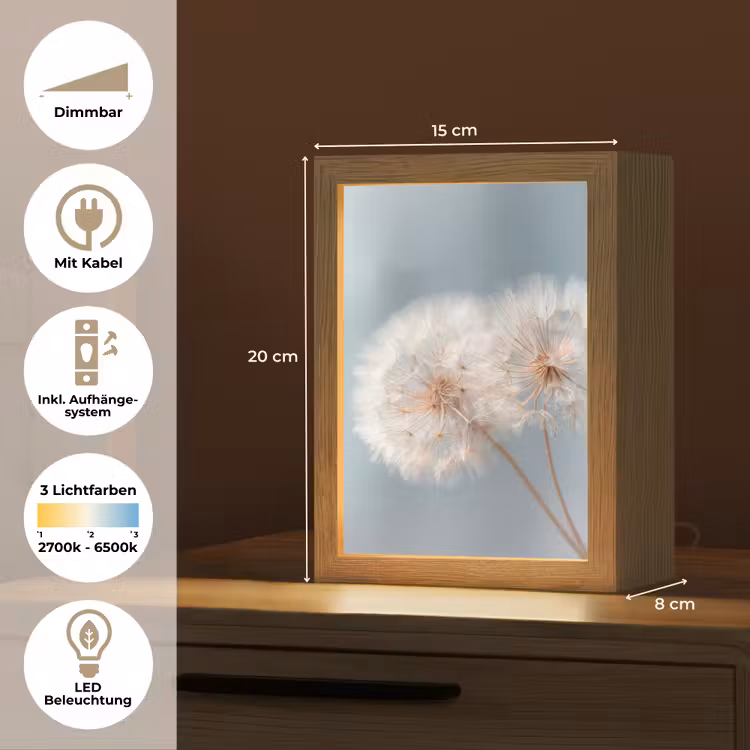 Paardenbloemen - Pluisjes - Wit Light Box met kabel (Tafellamp) klein -USP_DE