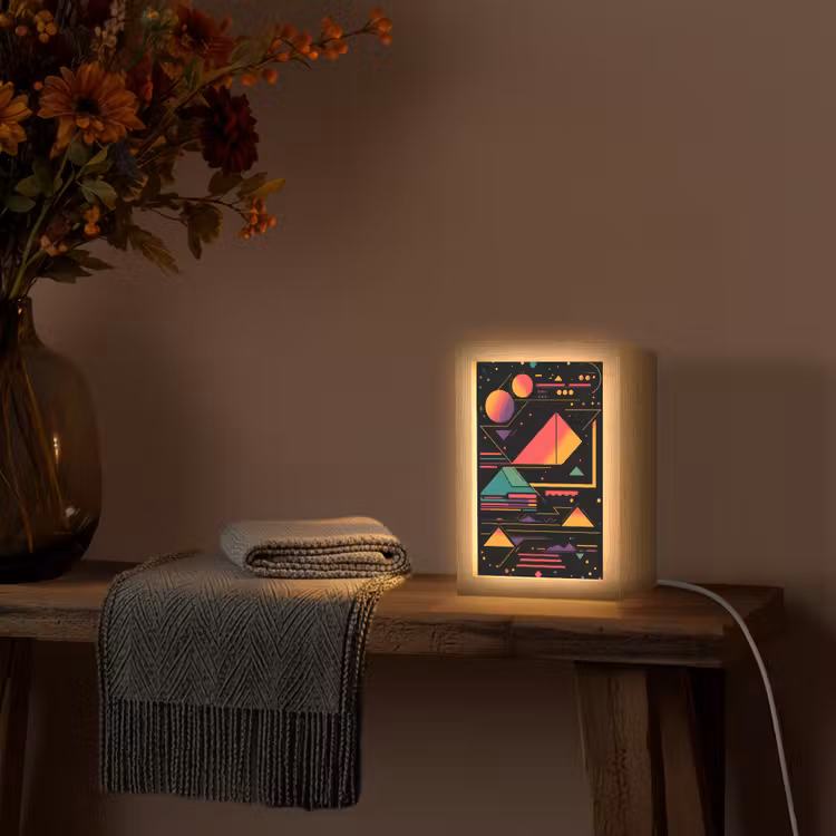 Piramides - Cirkels - Neonkleuren - Geometrisch Light Box met kabel (Tafellamp) klein -sfeer4
