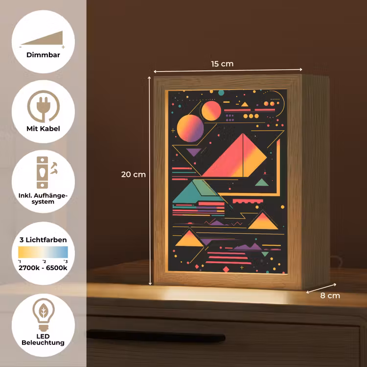 Piramides - Cirkels - Neonkleuren - Geometrisch Light Box met kabel (Tafellamp) klein -USP_DE