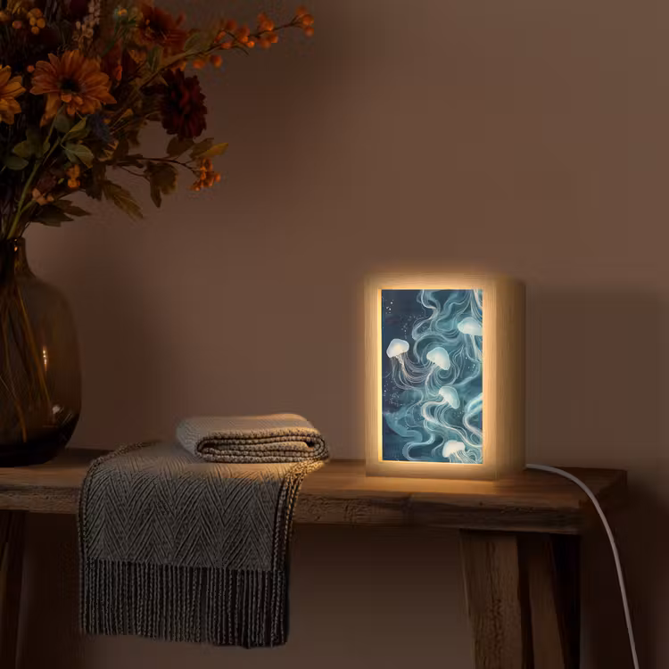 Kwallen - Zee - Wit - Golven Light Box met kabel (Tafellamp) klein -sfeer4