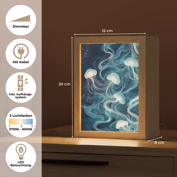 Kwallen - Zee - Wit - Golven Light Box met kabel (Tafellamp) klein -USP_DE