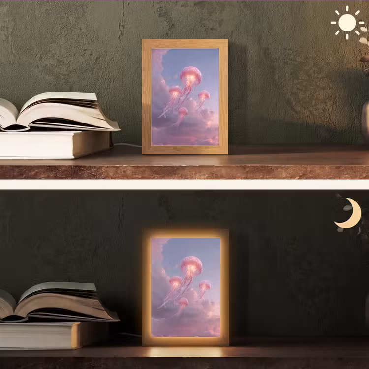 Kwallen - Roze - Wolken Light Box met kabel (Tafellamp) klein -sfeer3