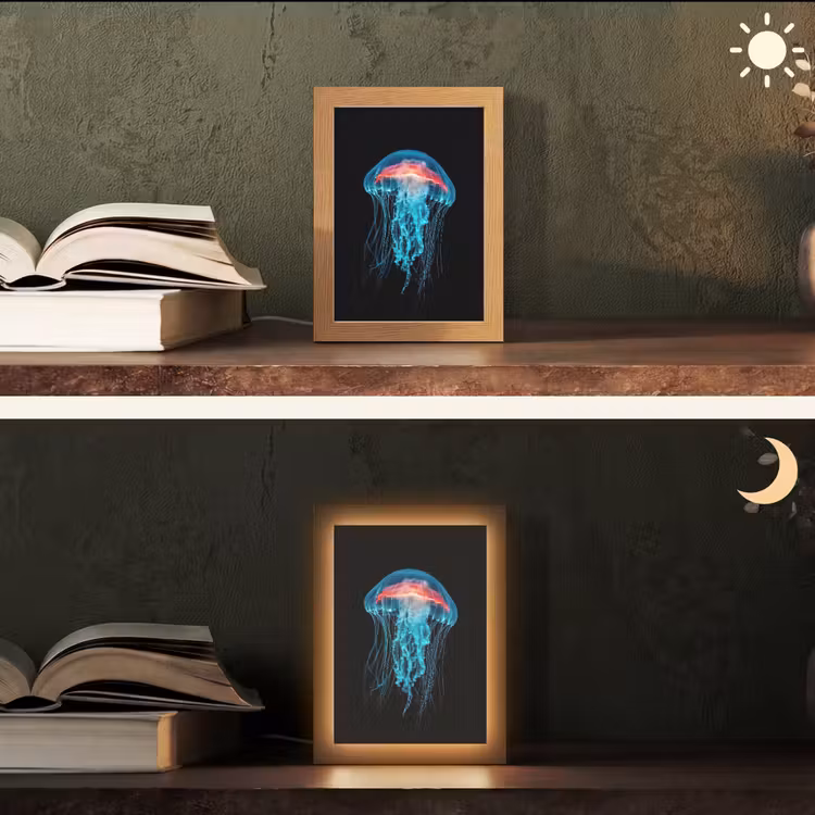 Kwal - Tentakels - Blauw - Licht Light Box met kabel (Tafellamp) klein -sfeer3