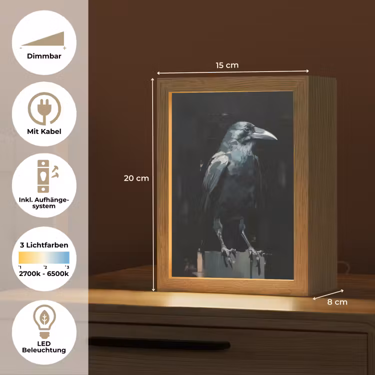Raaf - Vogels - Zwart Light Box met kabel (Tafellamp) klein -USP_DE