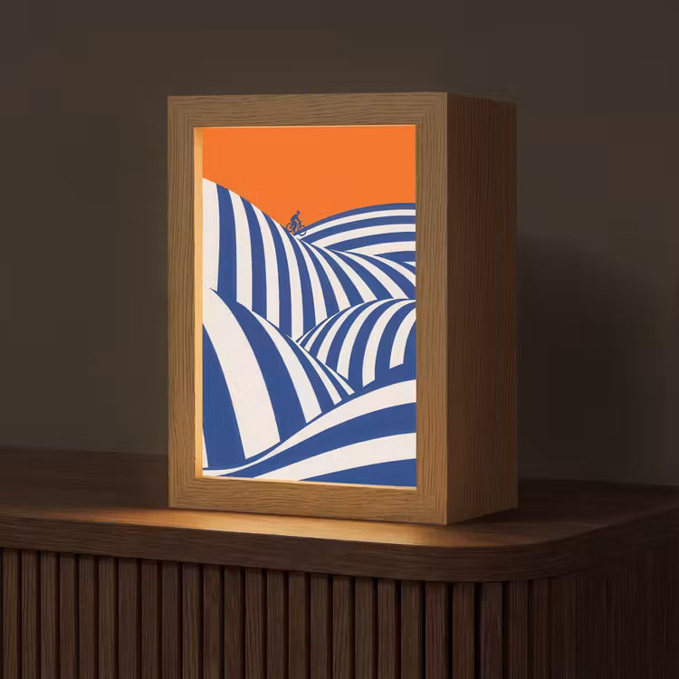 Fietser - Heuvels - Strepen - Blauw Light Box met kabel (Tafellamp) klein -z3d_website