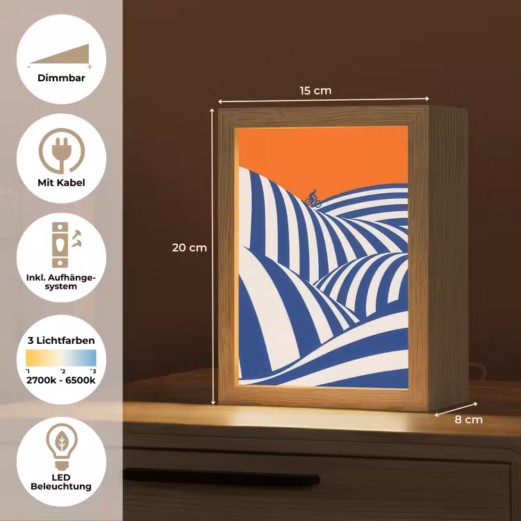 Fietser - Heuvels - Strepen - Blauw Light Box met kabel (Tafellamp) klein -USP_DE