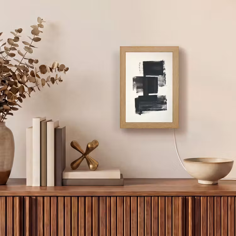 Rechthoeken - Penseelstreken - Abstract - Zwart Light Box met kabel (Tafellamp) klein -sfeer2