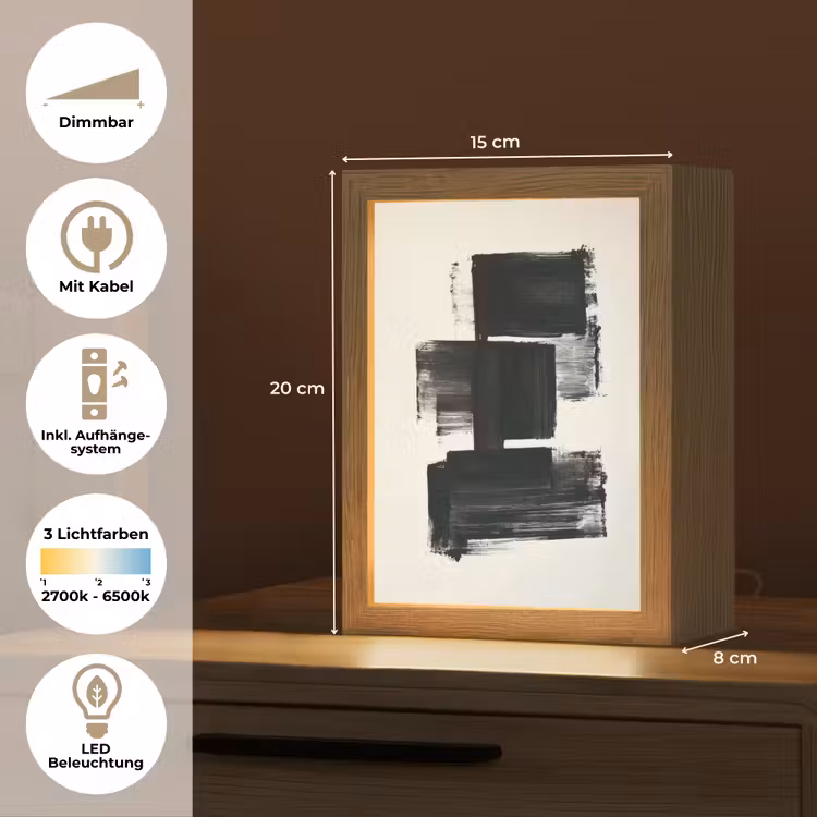 Rechthoeken - Penseelstreken - Abstract - Zwart Light Box met kabel (Tafellamp) klein -USP_DE