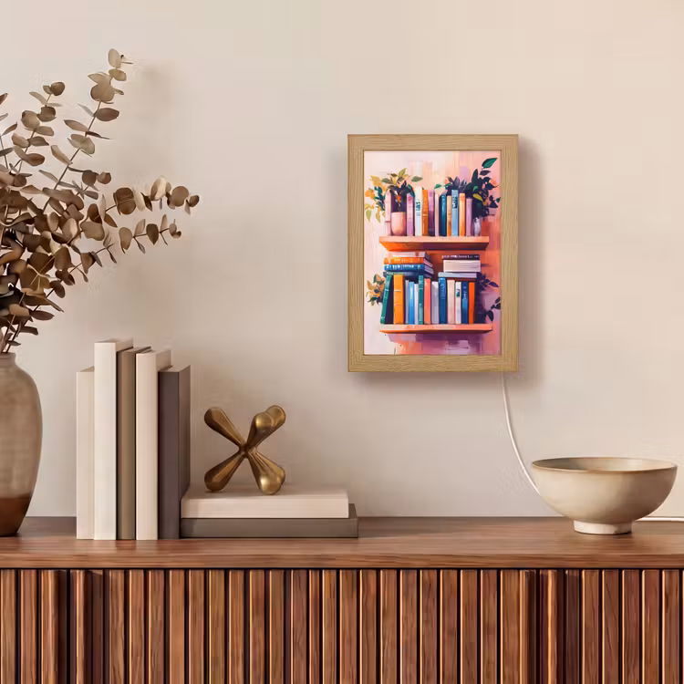 Planken - Boeken - Bladeren Light Box met kabel (Tafellamp) klein -sfeer2