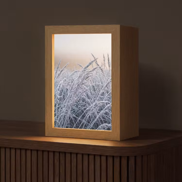 Rijp - Gras - Kristallen - Winter - Minimalistisch Light Box met kabel (Tafellamp) klein -z3d_website