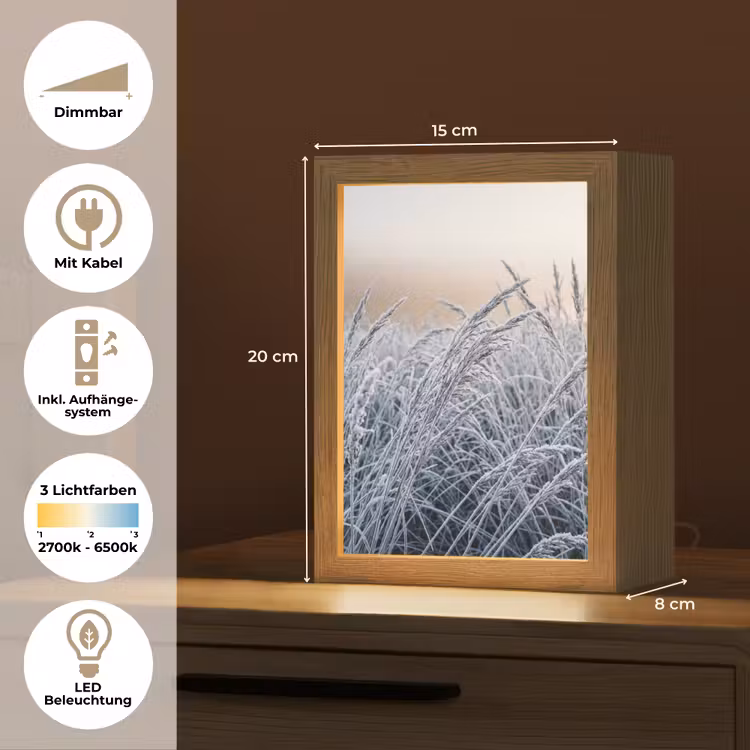 Rijp - Gras - Kristallen - Winter - Minimalistisch Light Box met kabel (Tafellamp) klein -USP_DE