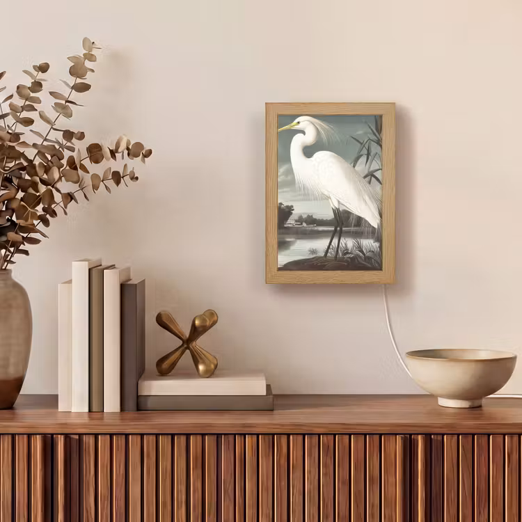 Reiger - Planten - Wolken - Wit Light Box met kabel (Tafellamp) klein -sfeer2