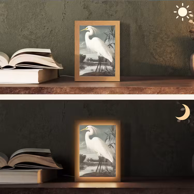 Reiger - Planten - Wolken - Wit Light Box met kabel (Tafellamp) klein -sfeer3