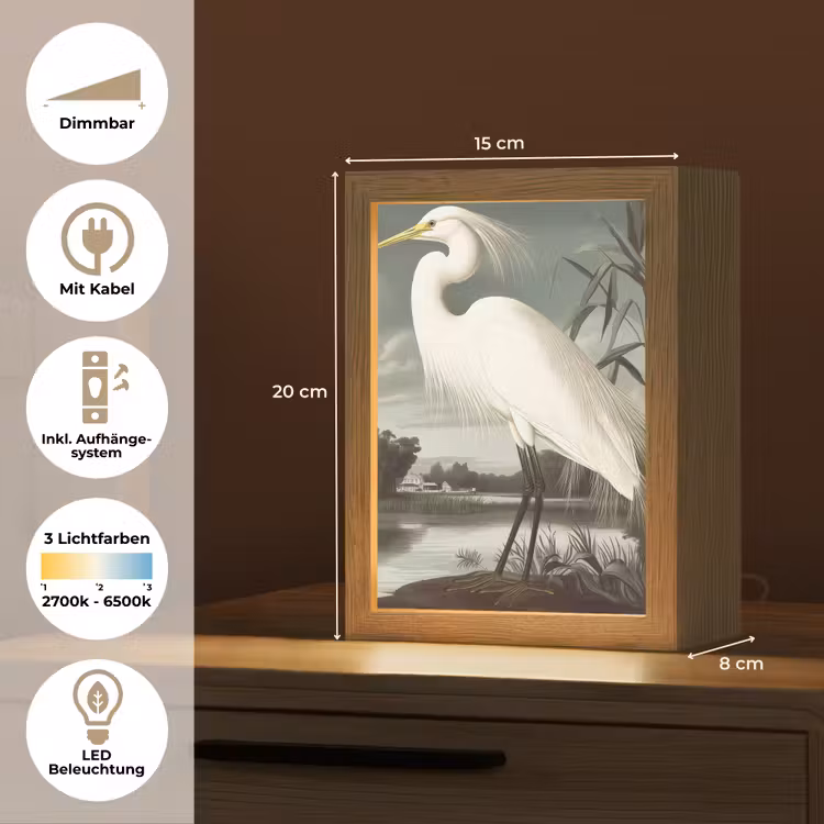 Reiger - Planten - Wolken - Wit Light Box met kabel (Tafellamp) klein -USP_DE