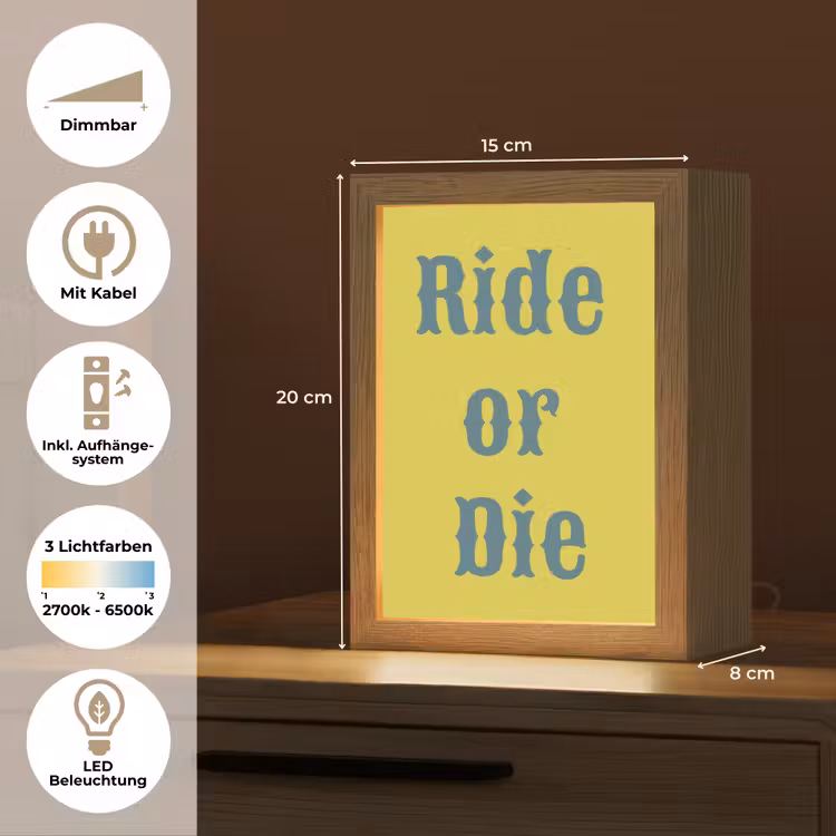 Ride or die - Geel - Blauw Light Box met kabel (Tafellamp) klein -USP_DE