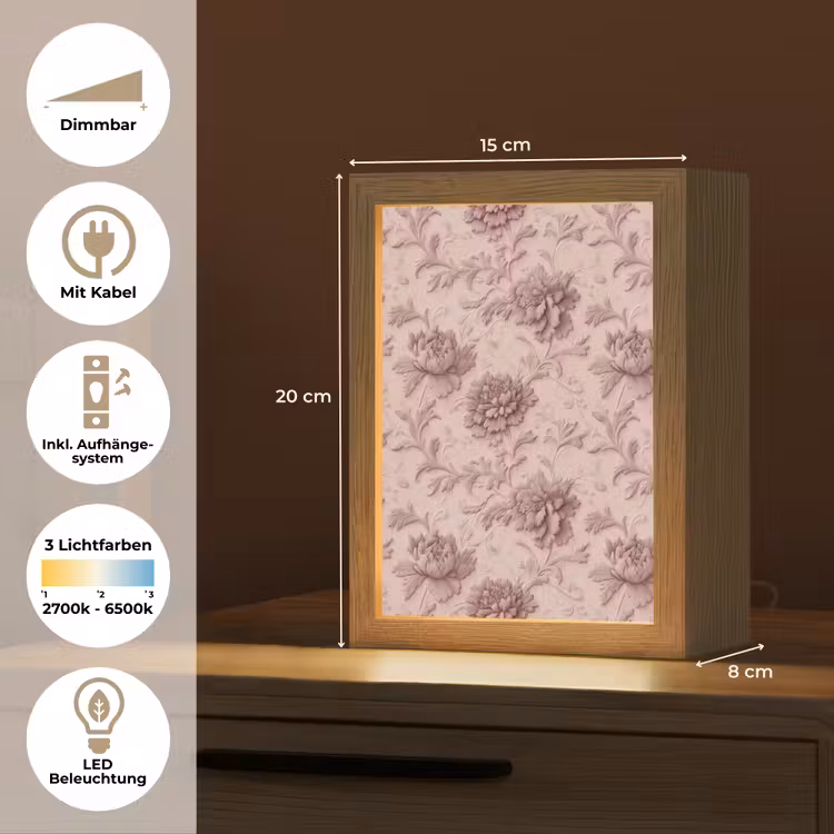 Reliëf - Pioenrozen - Roze Light Box met kabel (Tafellamp) klein 925 -USP_DE