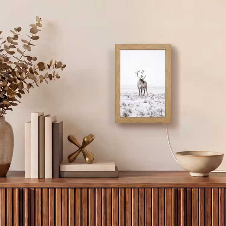Rendier - Gewei - Sneeuw - Winter Light Box met kabel (Tafellamp) klein -sfeer2