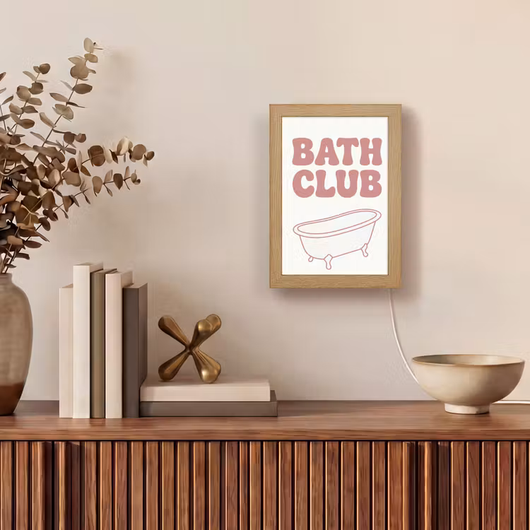 Retro - Bad - Roze Light Box met kabel (Tafellamp) klein -sfeer2
