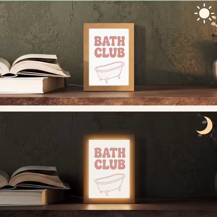 Retro - Bad - Roze Light Box met kabel (Tafellamp) klein -sfeer3