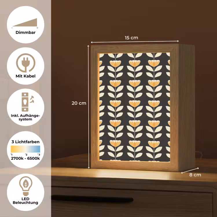 Retro - Bloem - Zwart - Okergeel Light Box met kabel (Tafellamp) klein 925 -USP_DE