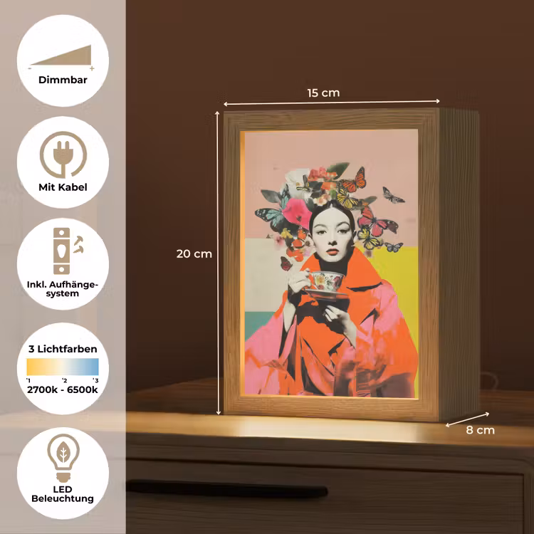 Retro - Vrouw - Kopje - Vlinders Light Box met kabel (Tafellamp) klein -USP_DE