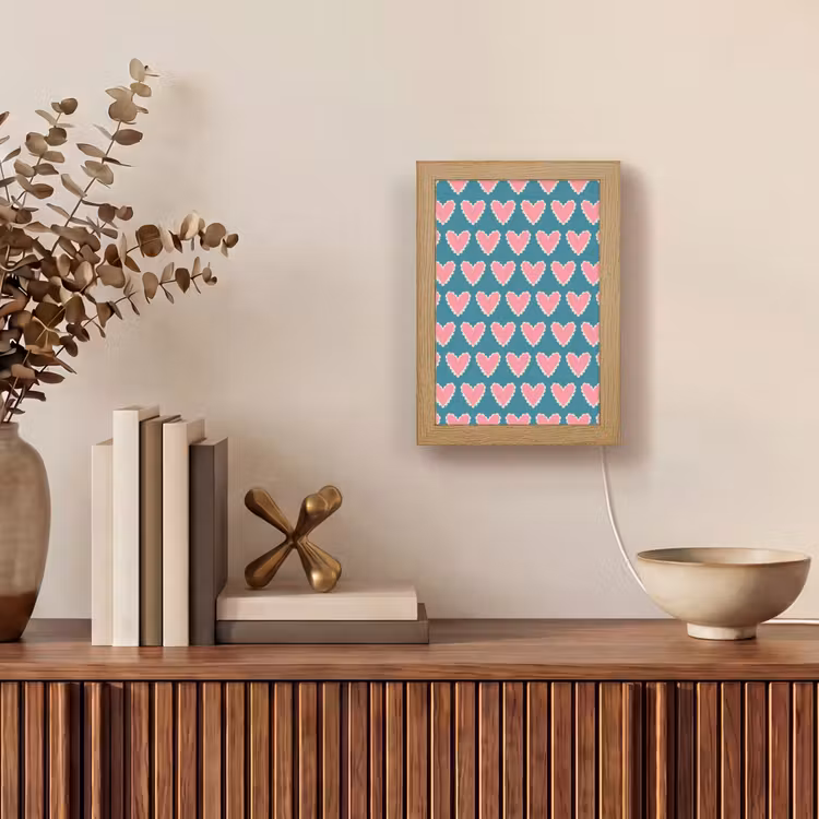 Retro - Hartjes - Patroon Light Box met kabel (Tafellamp) klein 925 -sfeer2