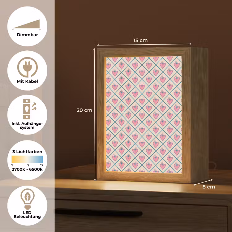 Retro - Ruit - Hartjes - Patroon Light Box met kabel (Tafellamp) klein 925 -USP_DE