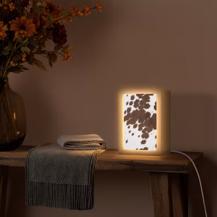 Koeienhuid - Klassiek - Bruin Light Box met kabel (Tafellamp) klein -sfeer4