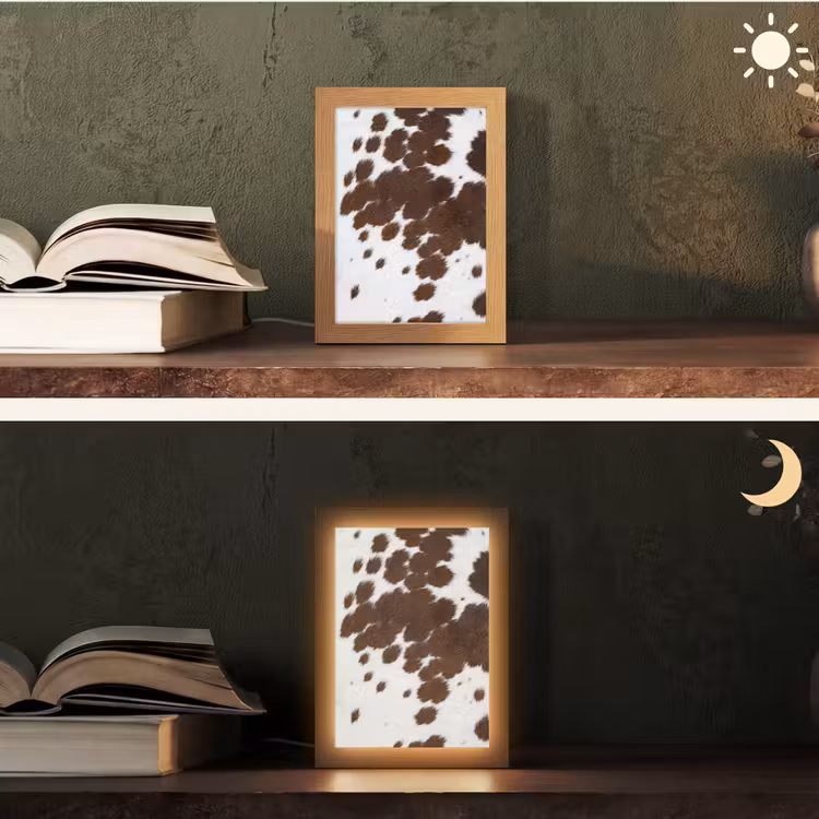 Koeienhuid - Klassiek - Bruin Light Box met kabel (Tafellamp) klein -sfeer3