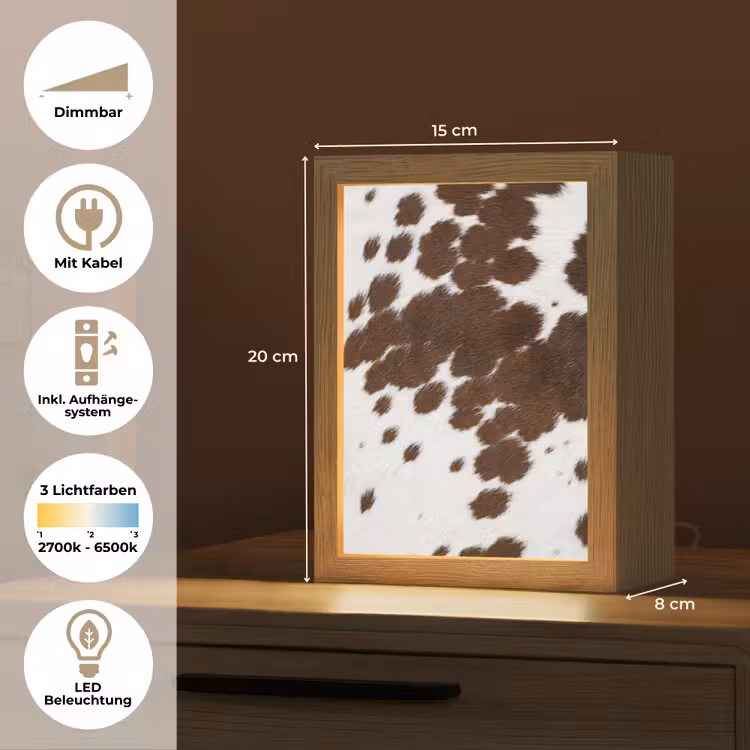 Koeienhuid - Klassiek - Bruin Light Box met kabel (Tafellamp) klein -USP_DE