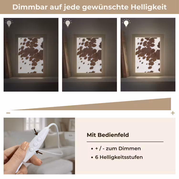 Koeienhuid - Klassiek - Bruin Light Box met kabel (Tafellamp) klein -USP_dimbaarDE