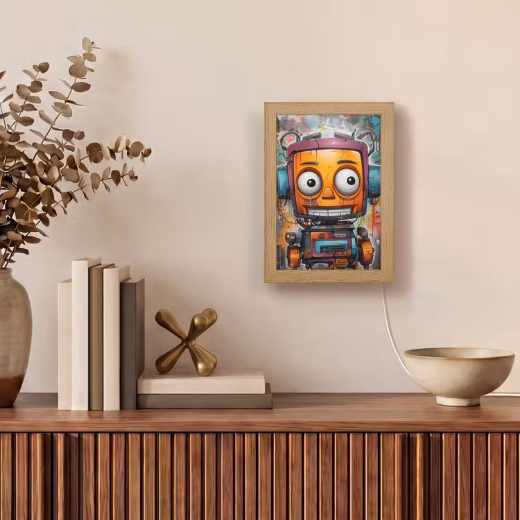 Robot - Graffiti - Oranje - Kleuren Light Box met kabel (Tafellamp) klein -sfeer2