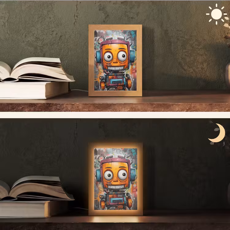 Robot - Graffiti - Oranje - Kleuren Light Box met kabel (Tafellamp) klein -sfeer3