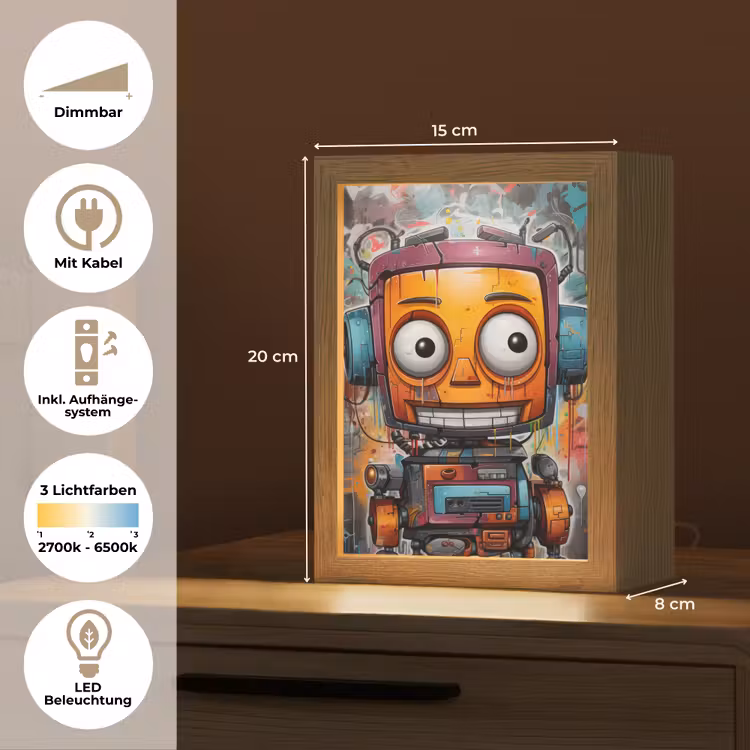 Robot - Graffiti - Oranje - Kleuren Light Box met kabel (Tafellamp) klein -USP_DE