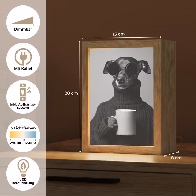 Coltrui - Hond - Bril - Mok Light Box met kabel (Tafellamp) klein -USP_DE
