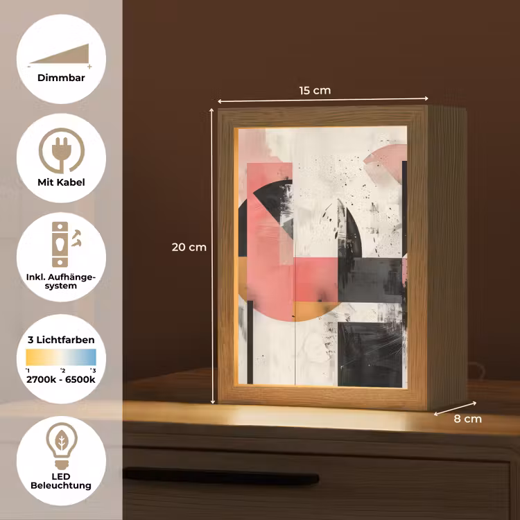 Roze - Abstract - Aesthetic - Modern - Vormen Light Box met kabel (Tafellamp) klein -USP_DE