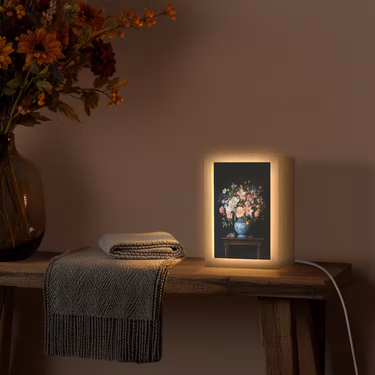 Roze - Bloemen - Vaas - Kleuren Light Box met kabel (Tafellamp) klein -sfeer4